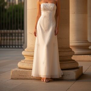 Niki Livas Elegant Strapless White Gown